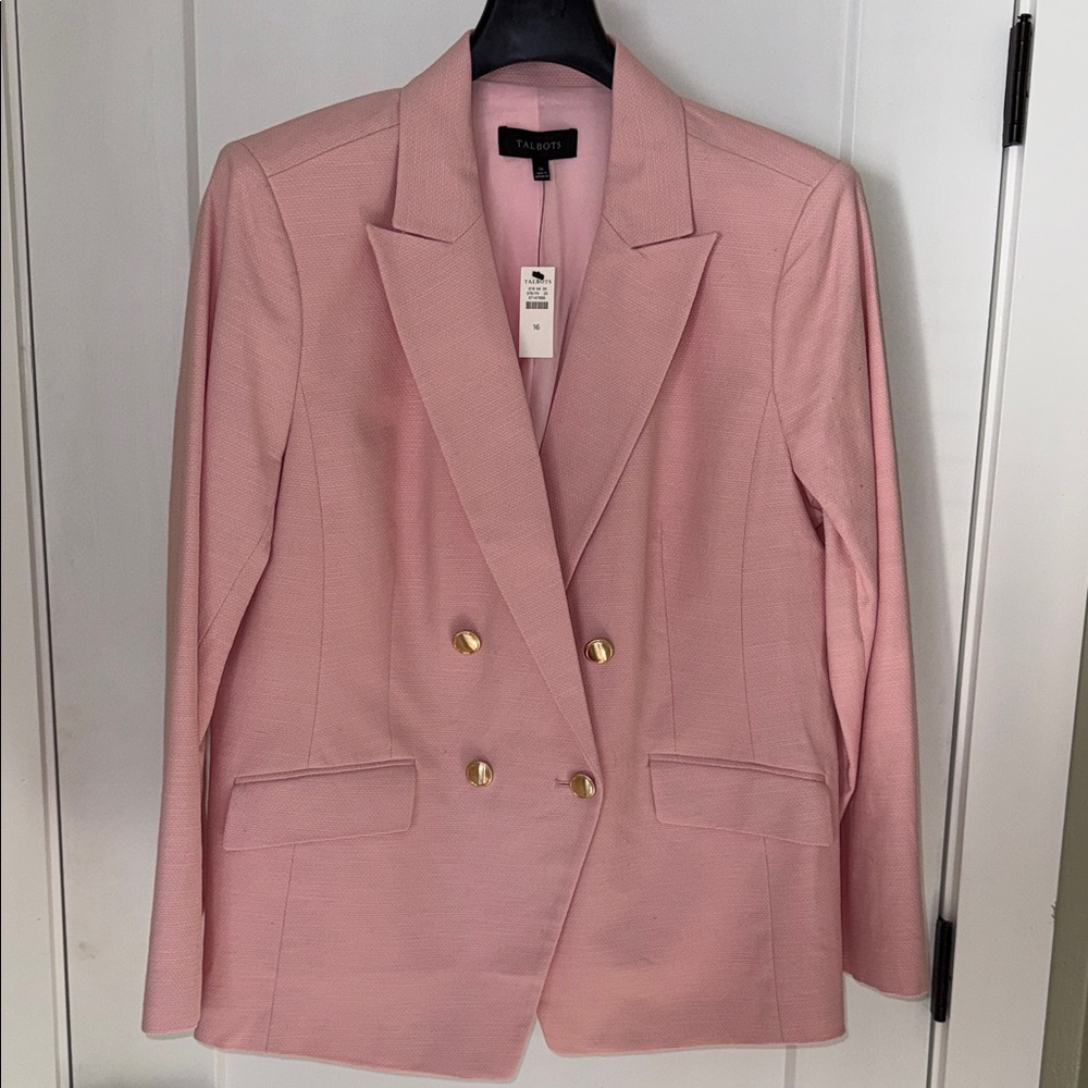 Talbots Pink Double-Breasted Blazer with Gold Buttons. NWT